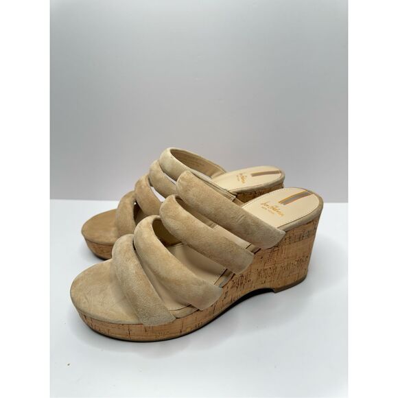 Sam Edelman Sandals Size 7 Tan Suede Leather Slip On Platform Wedges Logo - Picture 2 of 9